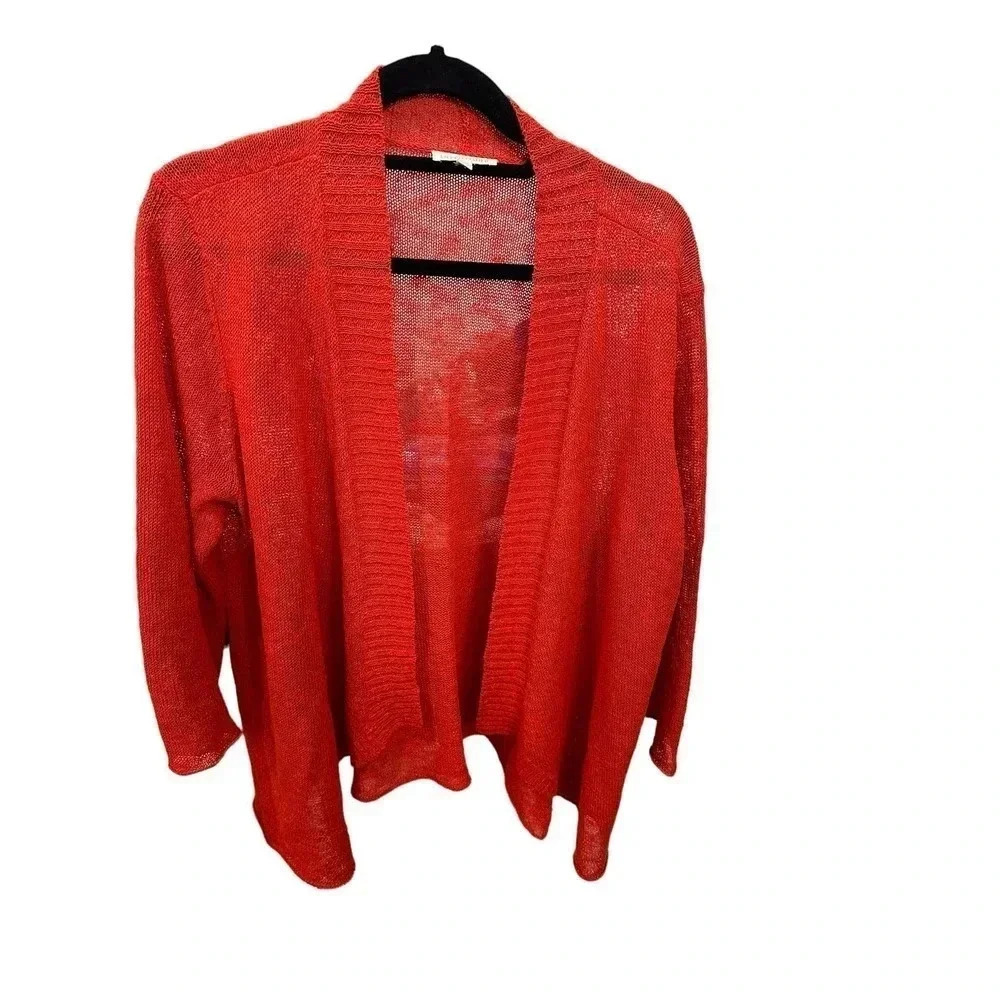 Eileen Fisher Women's Orange Red Linen Blend Cardigan Size Xl